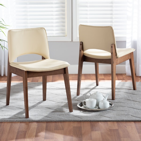 Baxton Studio Afton Mid-Century Modern Beige Faux Leather Upholstered and 2-Piece Wood Dining Chair Set Set of 2 188-11660-ZORO - main